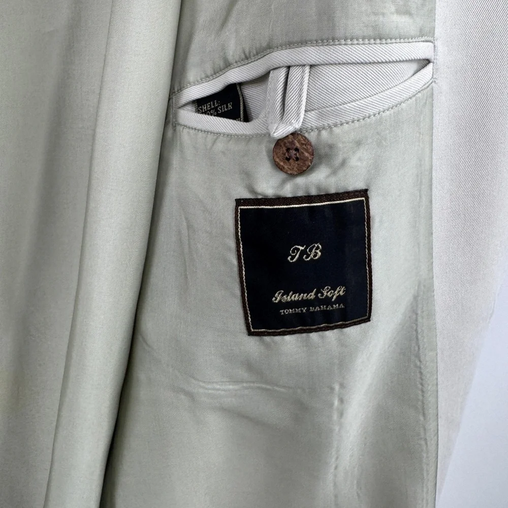 Tommy Bahama Island Soft Beige Three Button Blazer Jacket Size XL Silk Shell